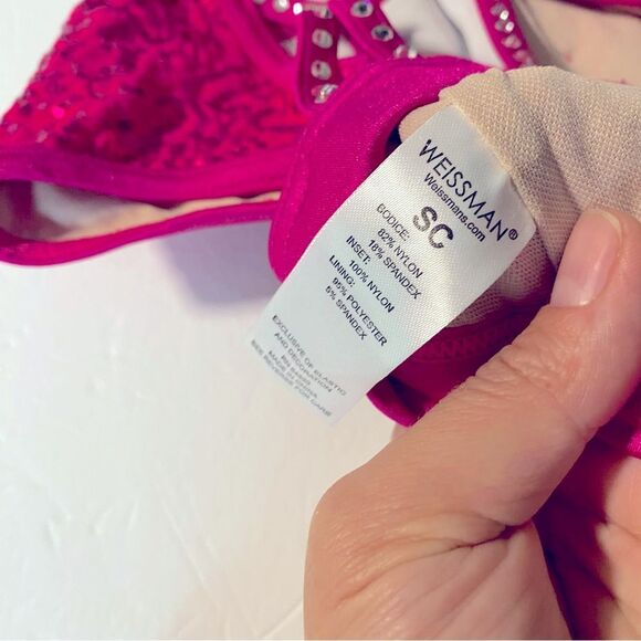 Weissman solo custom dance costume 2 piece hot pink fringe Go Get It 14590 SC 6 - Picture 13 of 15